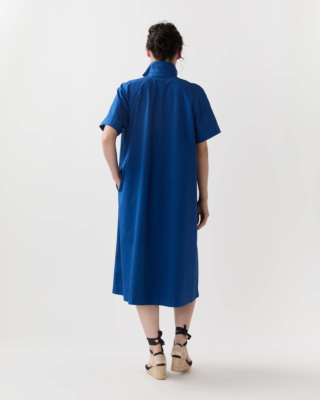 Riley Dress in Marine Paperweight Stretch Poplin