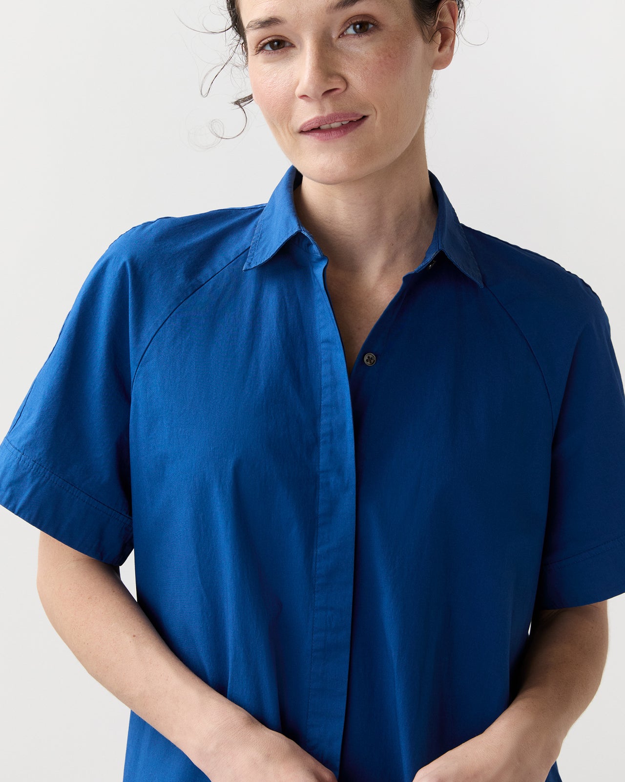 Riley Dress in Marine Paperweight Stretch Poplin