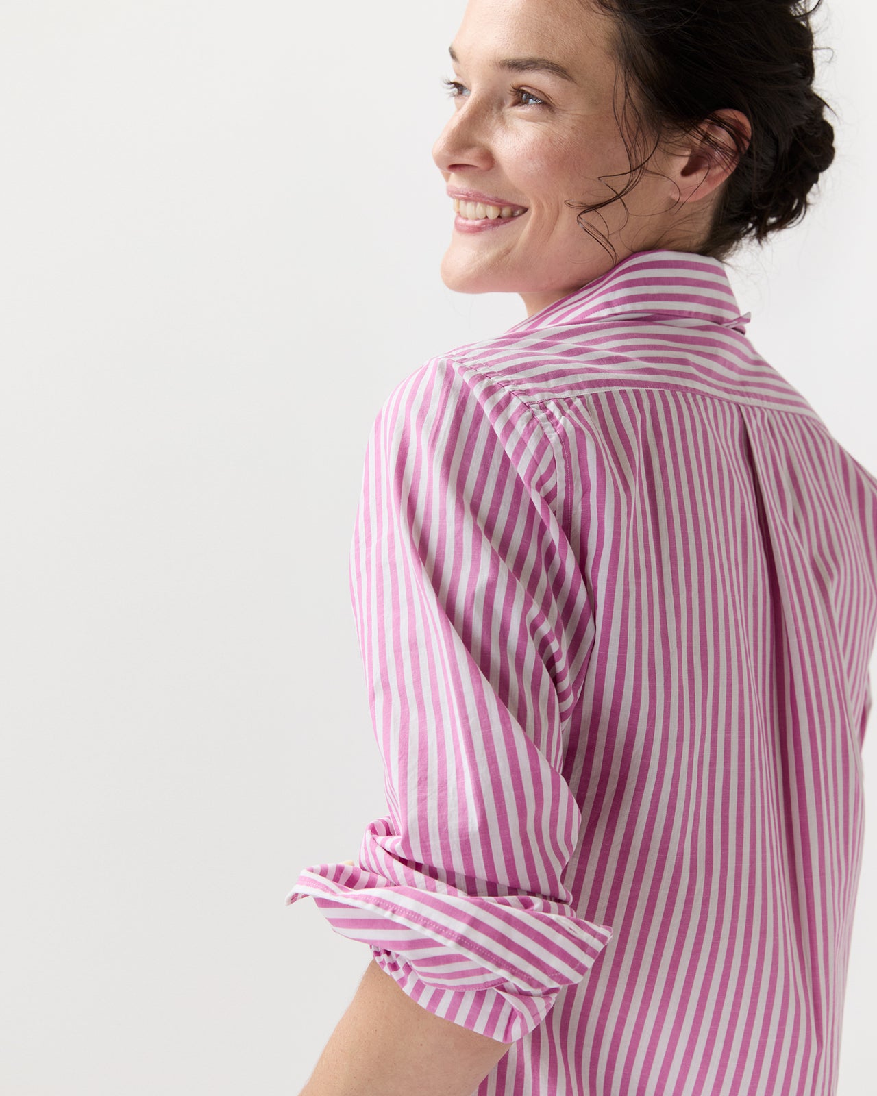 Boyfriend Shirt in Pink/White Stripe Chambray