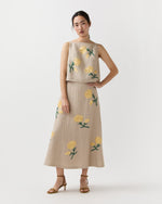 Load image into Gallery viewer, Renee Skirt in Yellow/Flax Ribbon Embroidered Linen

