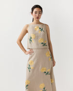 Load image into Gallery viewer, Square Gia Shell in Yellow/Flax Ribbon Embroidered Linen
