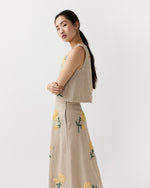 Load image into Gallery viewer, Square Gia Shell in Yellow/Flax Ribbon Embroidered Linen
