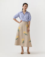 Load image into Gallery viewer, Renee Skirt in Yellow/Flax Ribbon Embroidered Linen
