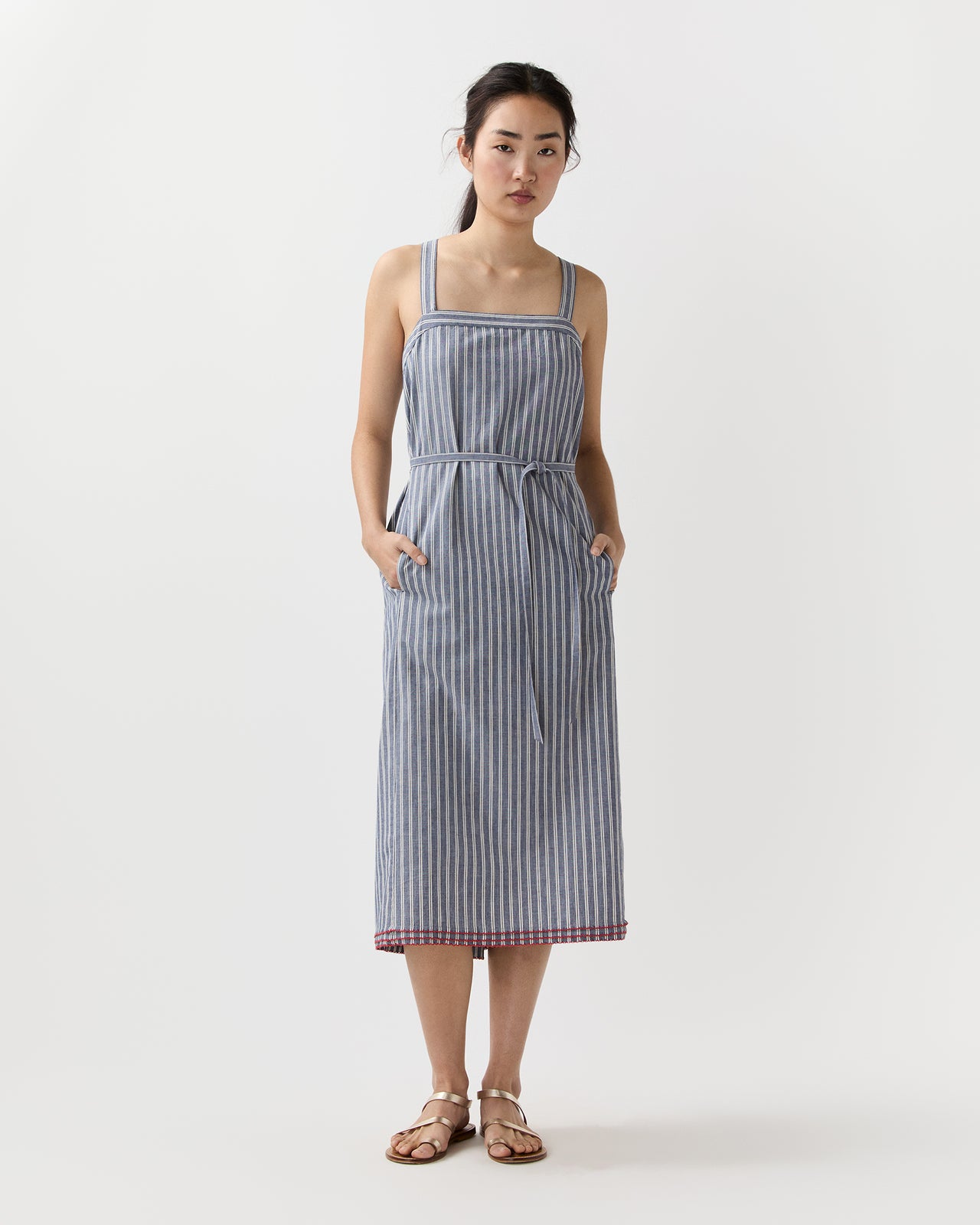 Josie Dress in Navy/Ivory Double Stripe Cotton