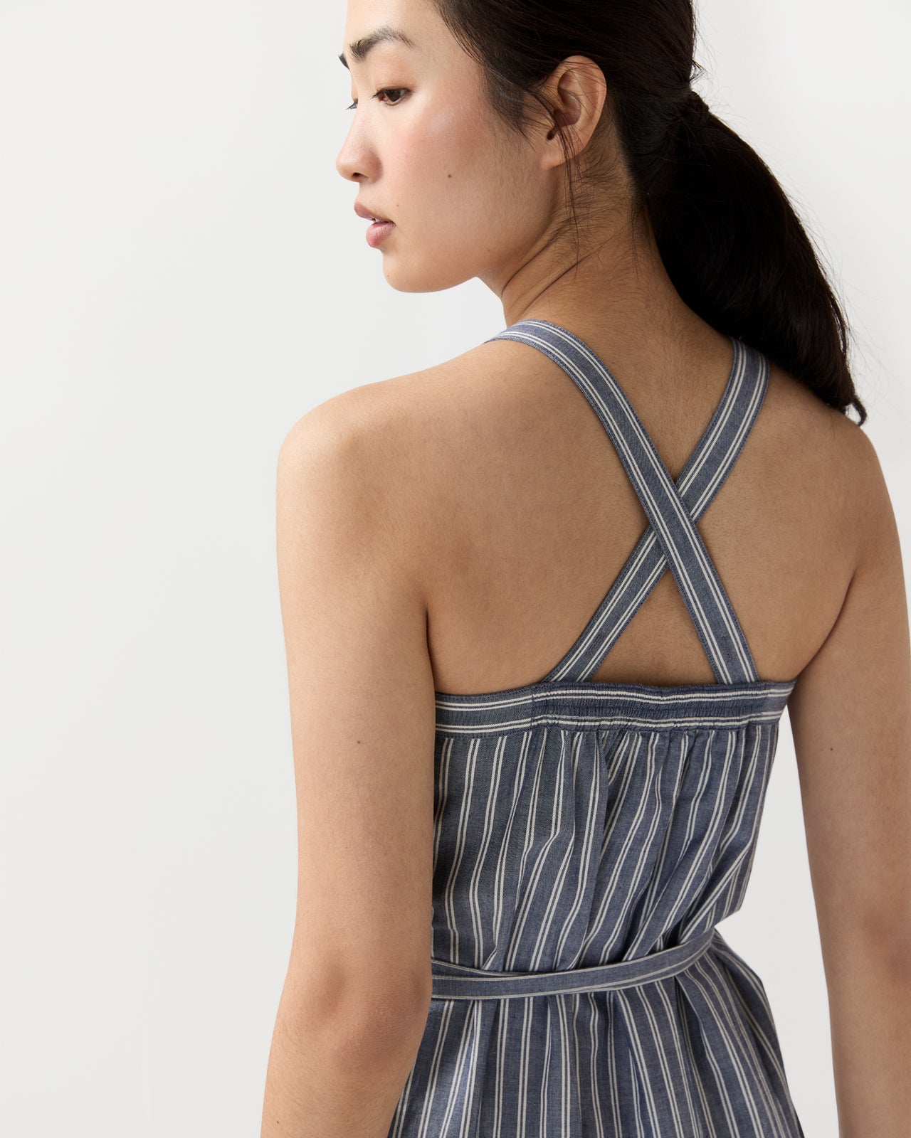 Josie Dress in Navy/Ivory Double Stripe Cotton
