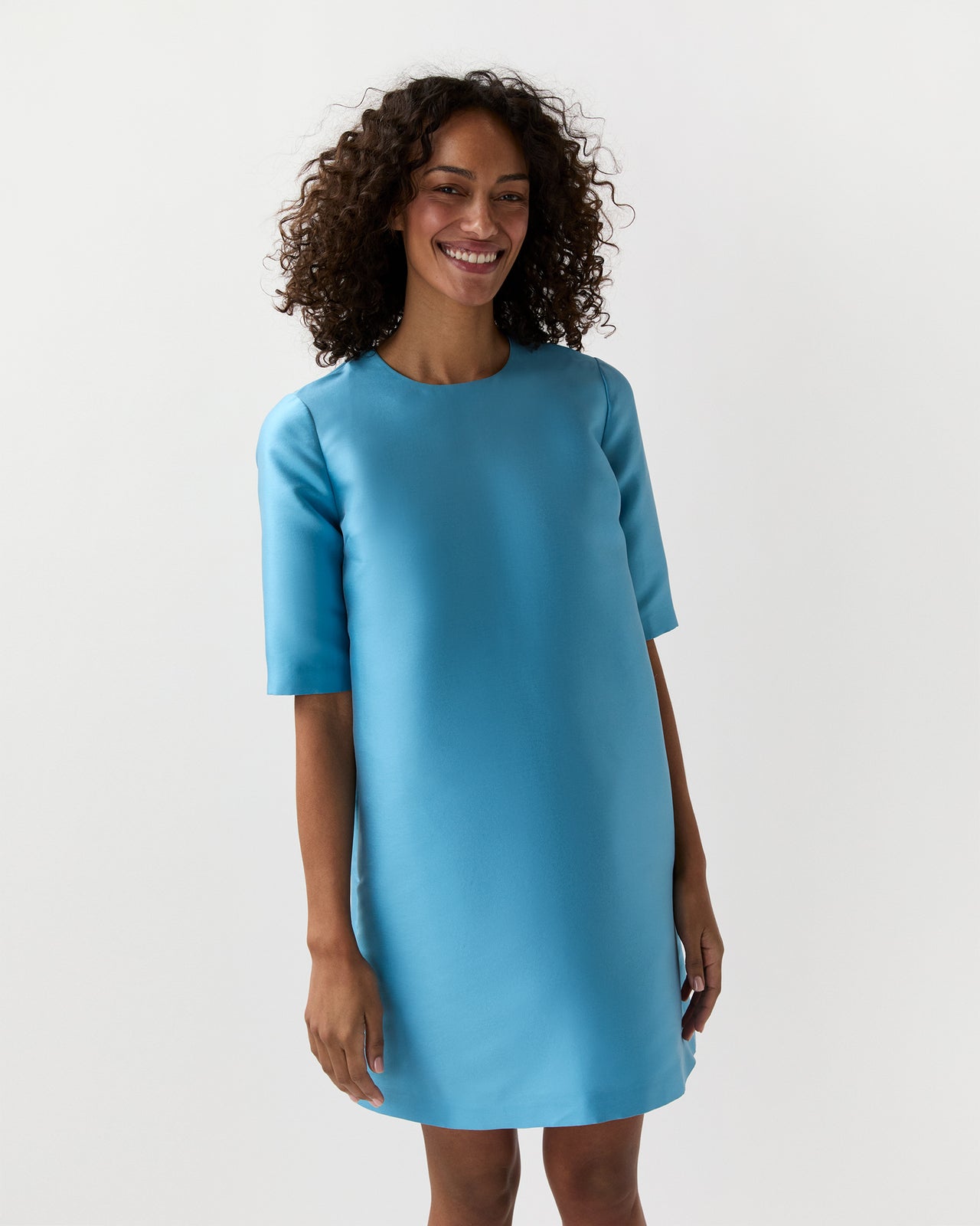 Short Paige Dress in Celest Mikado