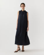 Load image into Gallery viewer, Cali Dress in Navy/Gold Metallic Fil Coupé Georgette
