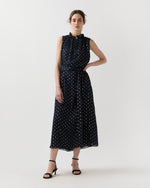 Load image into Gallery viewer, Cali Dress in Navy/Gold Metallic Fil Coupé Georgette
