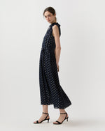 Load image into Gallery viewer, Cali Dress in Navy/Gold Metallic Fil Coupé Georgette
