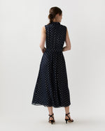 Load image into Gallery viewer, Cali Dress in Navy/Gold Metallic Fil Coupé Georgette
