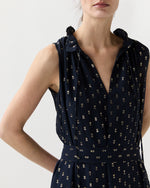 Load image into Gallery viewer, Cali Dress in Navy/Gold Metallic Fil Coupé Georgette
