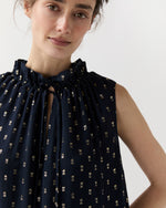Load image into Gallery viewer, Cali Dress in Navy/Gold Metallic Fil Coupé Georgette
