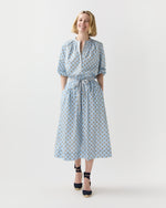 Load image into Gallery viewer, Mathilde Skirt in French Blue/Tangerine Mixed Floral Printed Poplin
