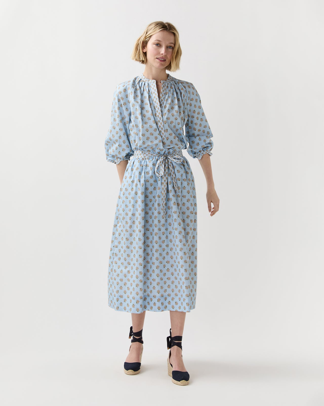Sienna Top in French Blue/Tangerine Mixed Floral Printed Poplin