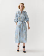 Load image into Gallery viewer, Sienna Top in French Blue/Tangerine Mixed Floral Printed Poplin
