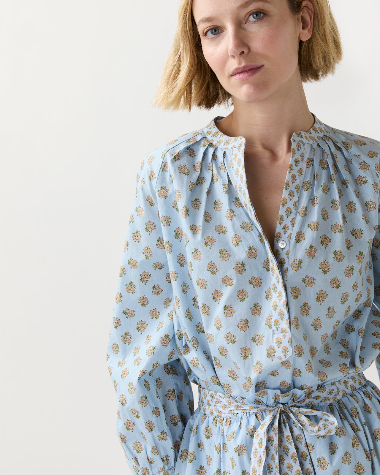 Sienna Top in French Blue/Tangerine Mixed Floral Printed Poplin