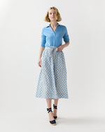Load image into Gallery viewer, Mathilde Skirt in French Blue/Tangerine Mixed Floral Printed Poplin
