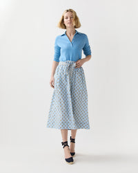 Mathilde Skirt in French Blue/Tangerine Mixed Floral Printed Poplin