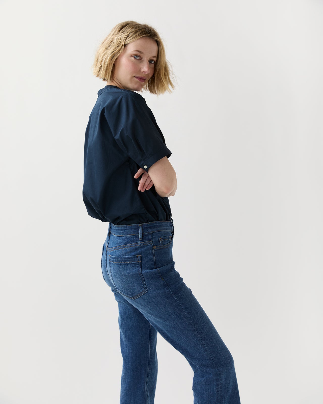 Perry Shirt in Navy Poplin