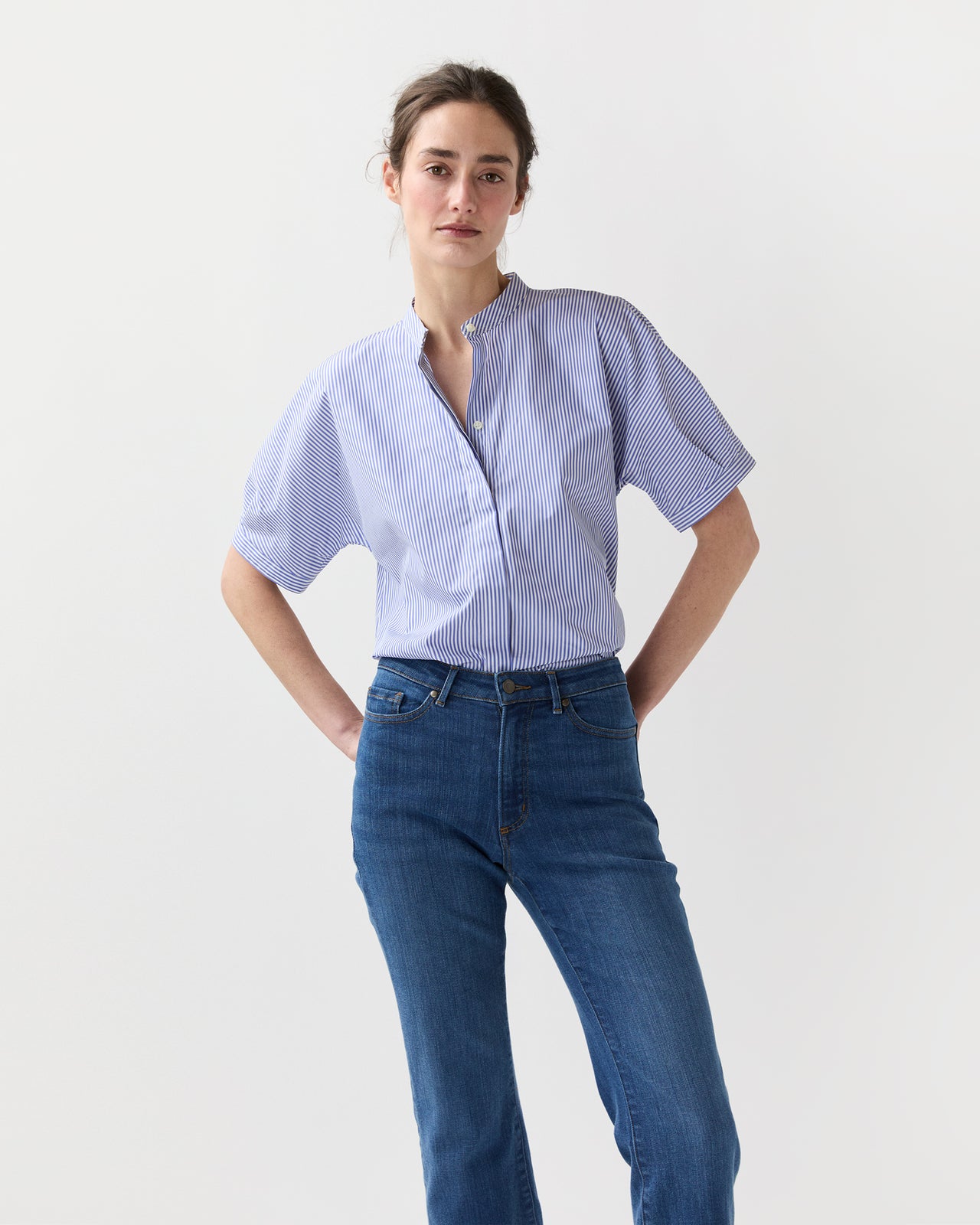 Perry Shirt in Blue Bengal Stripe Poplin