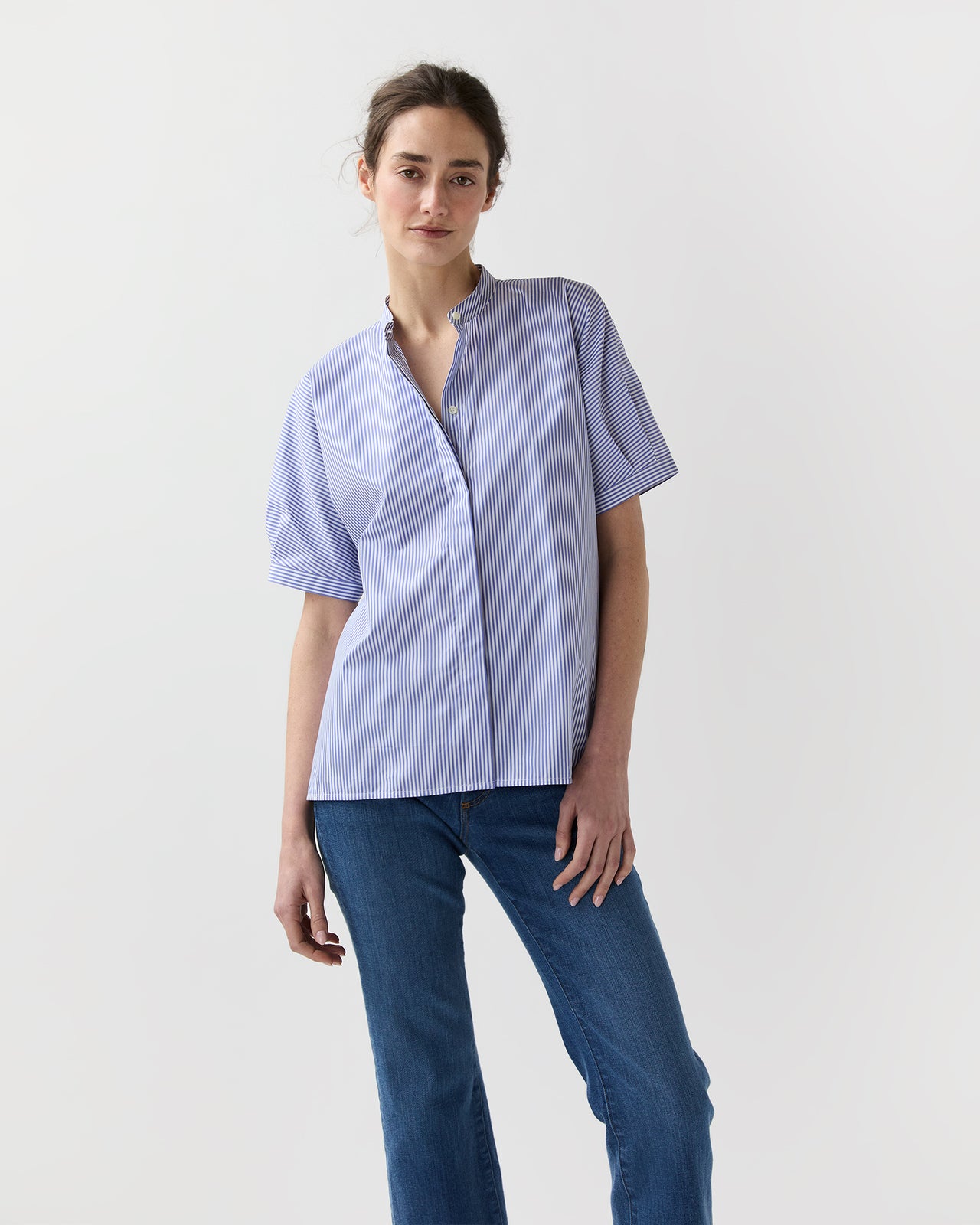 Perry Shirt in Blue Bengal Stripe Poplin