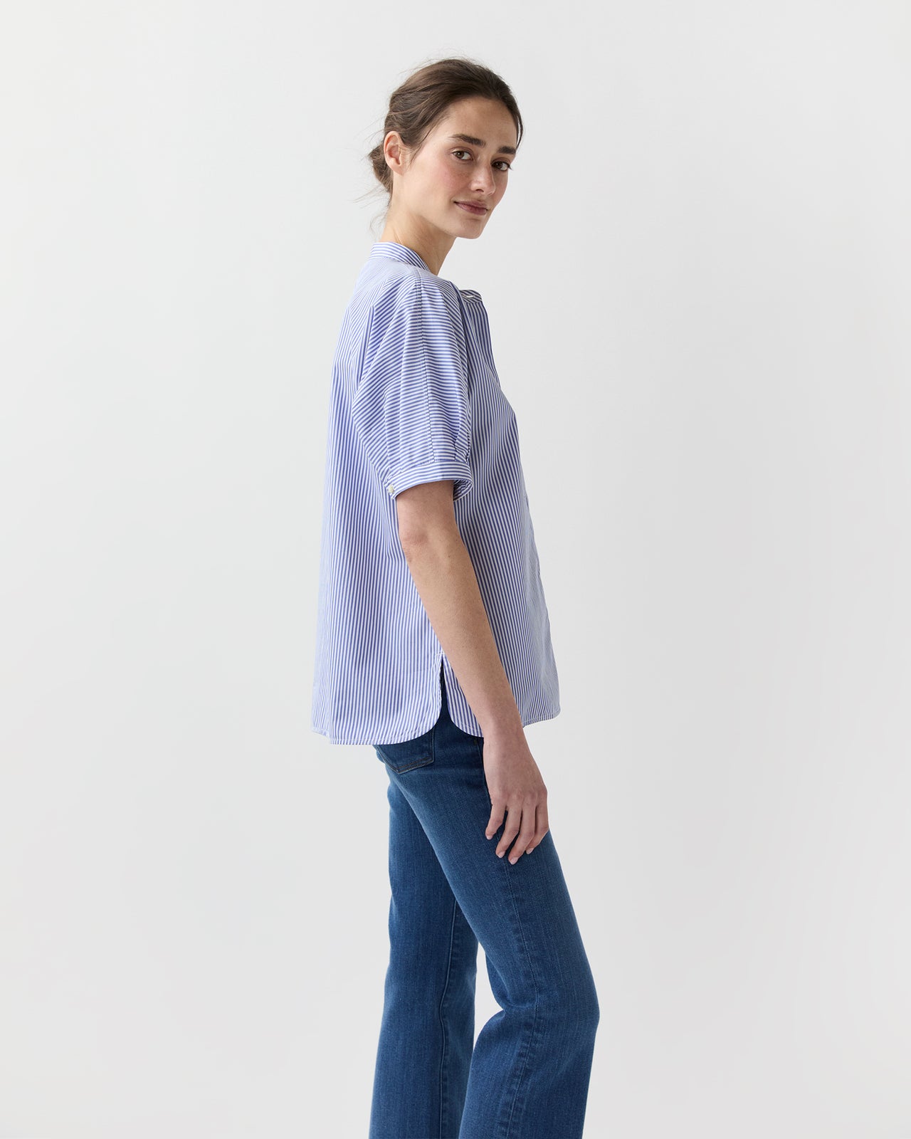 Perry Shirt in Blue Bengal Stripe Poplin