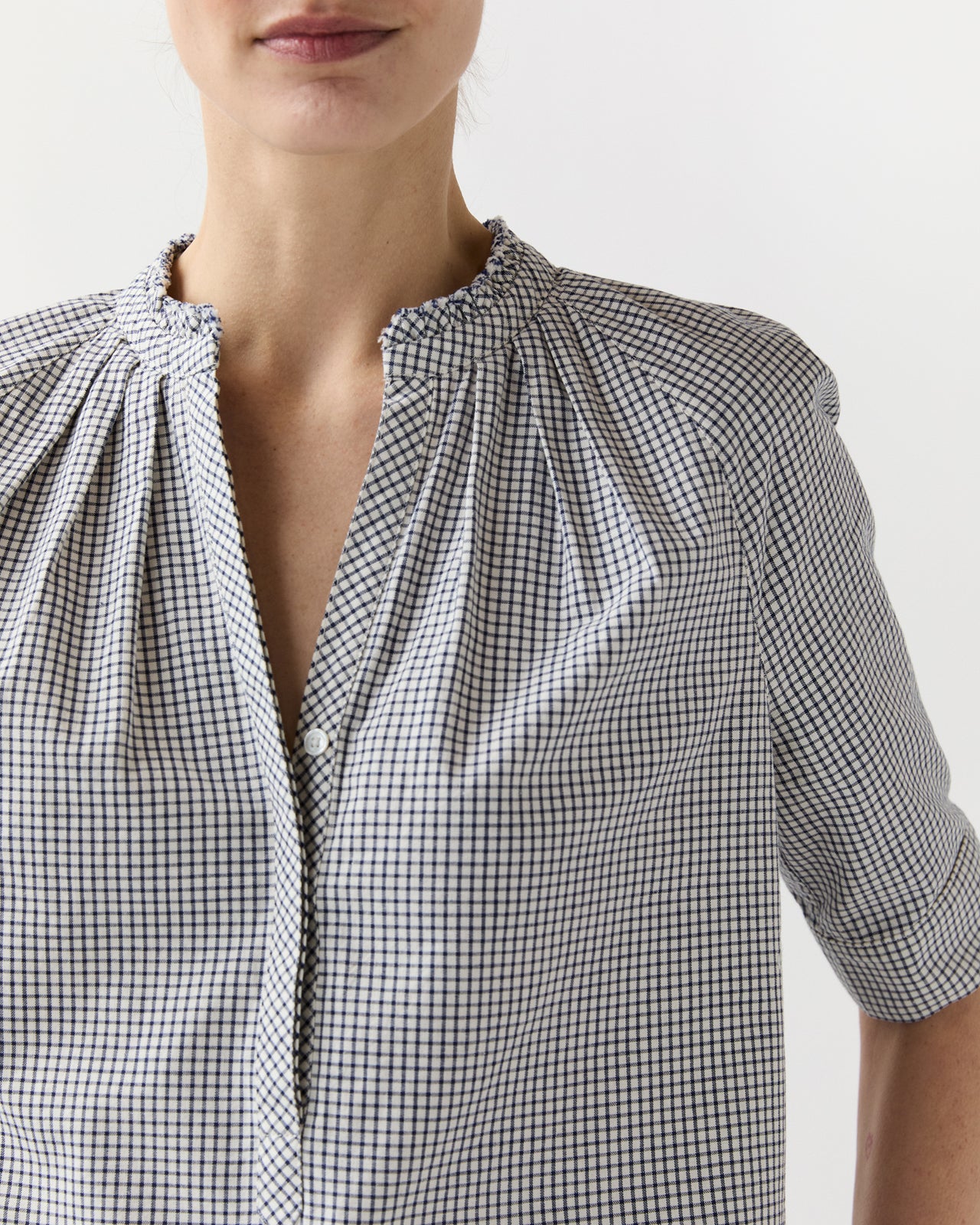 Sage Blouse in Navy/Ivory Graph Check