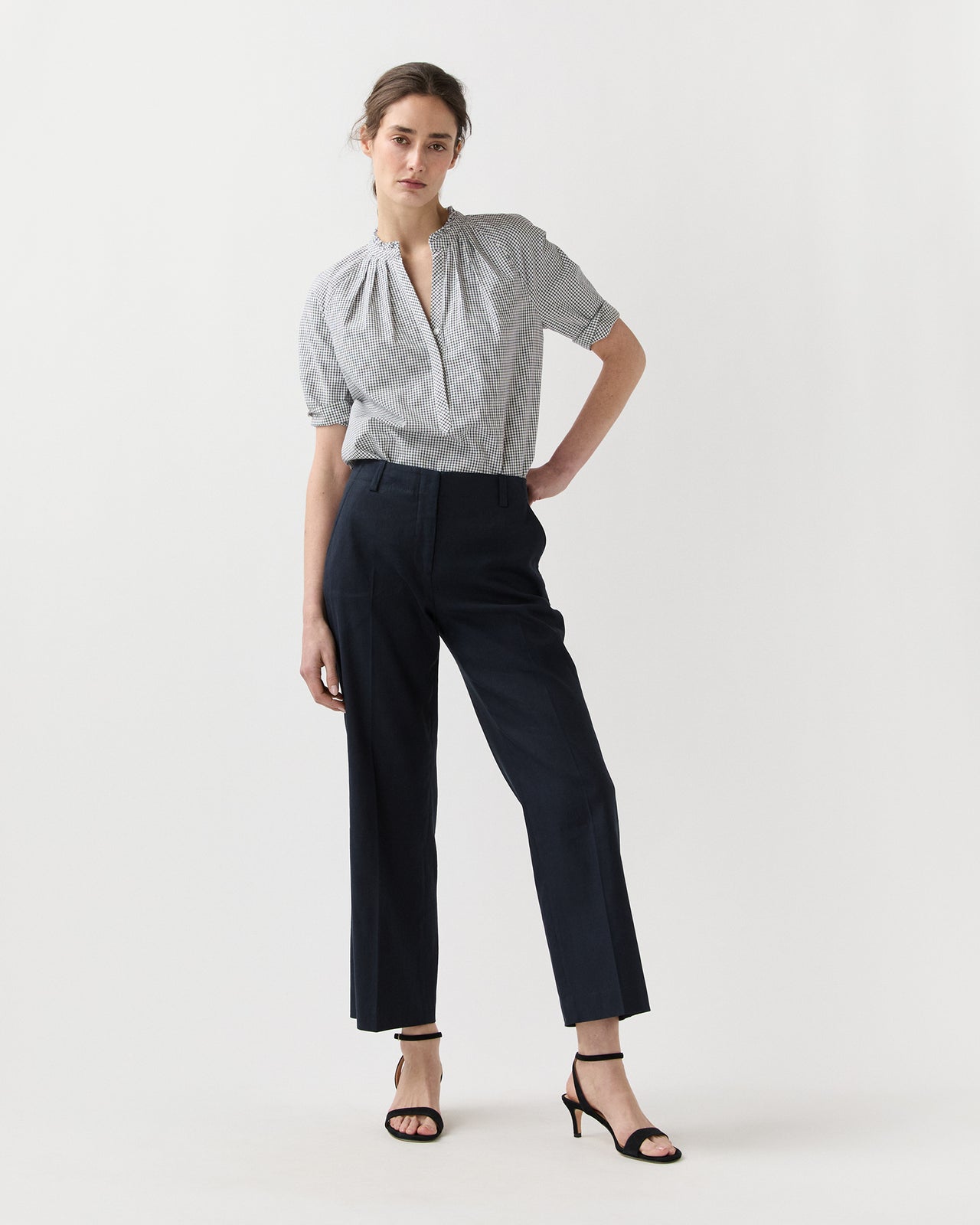Sage Blouse in Navy/Ivory Graph Check