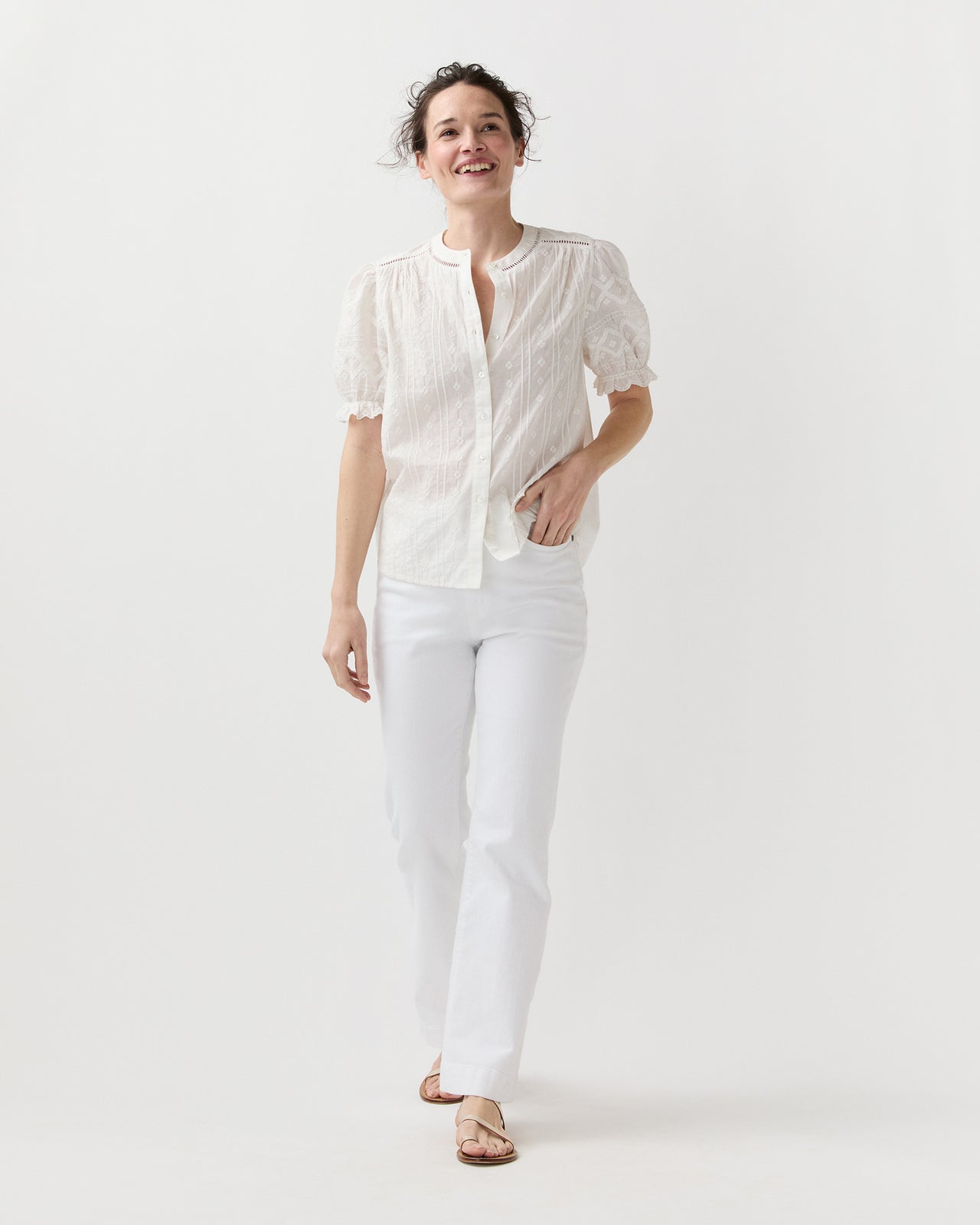 Leonie Blouse in White Embroidered Eyelet