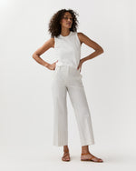 Load image into Gallery viewer, Frankie Cropped Pant in Ivory/Blue Crinkled Stripe
