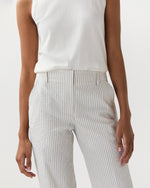 Load image into Gallery viewer, Frankie Cropped Pant in Ivory/Blue Crinkled Stripe
