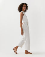 Load image into Gallery viewer, Frankie Cropped Pant in Ivory/Blue Crinkled Stripe
