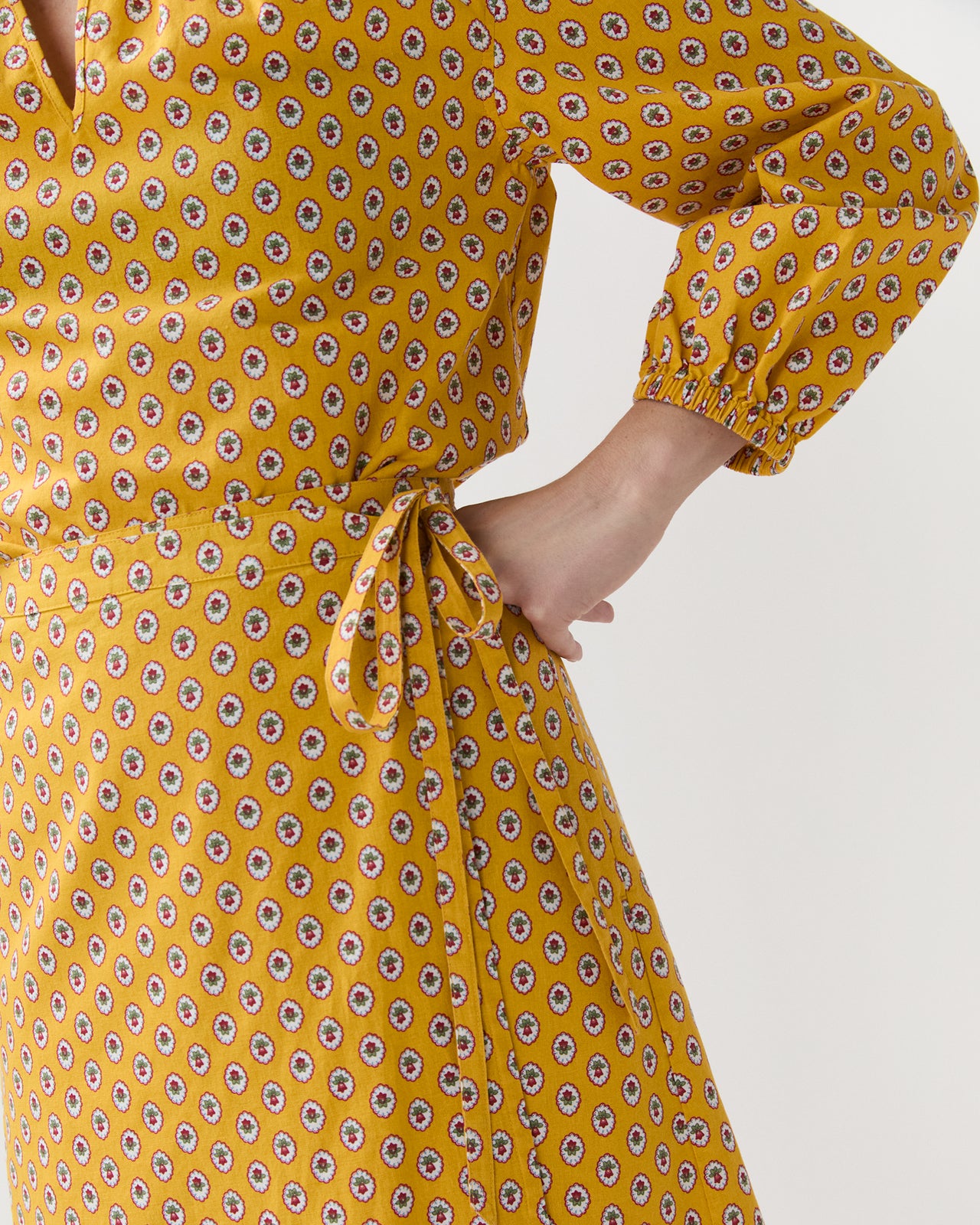 Adley Wrap Skirt in Yellow Provençal Rustic Poplin