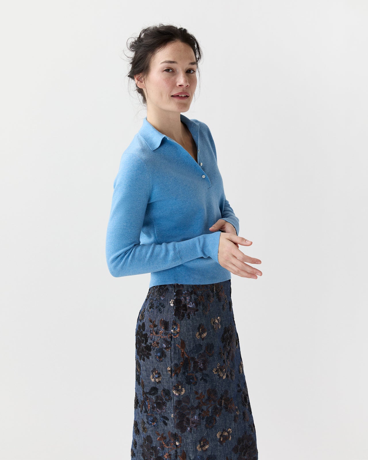 Connor Sweater in Cameo Blue Cotton/Silk