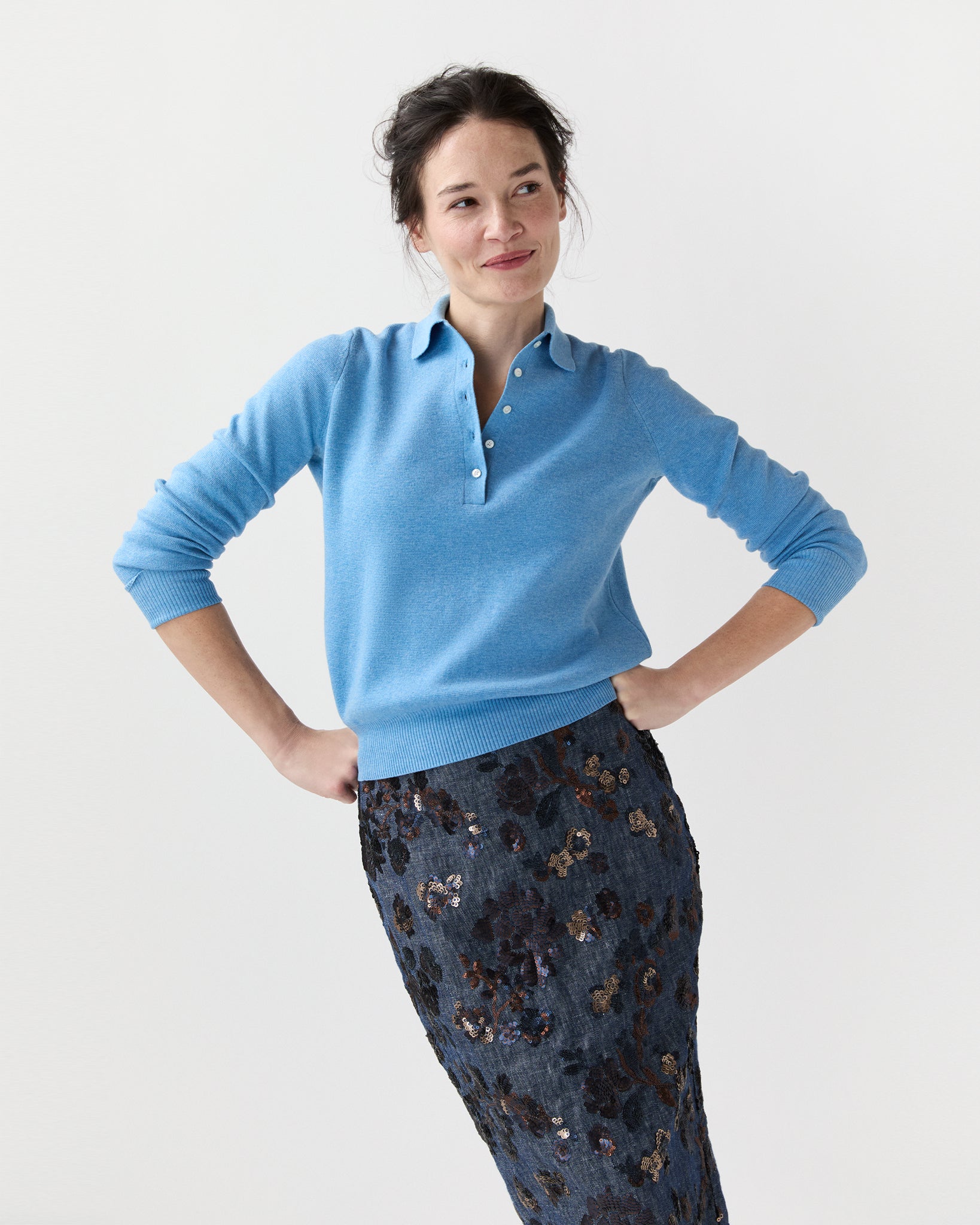 Connor Sweater in Cameo Blue Cotton/Silk | Shop Ann Mashburn