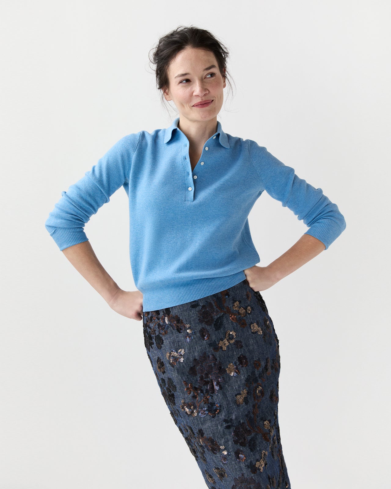 Connor Sweater in Cameo Blue Cotton/Silk