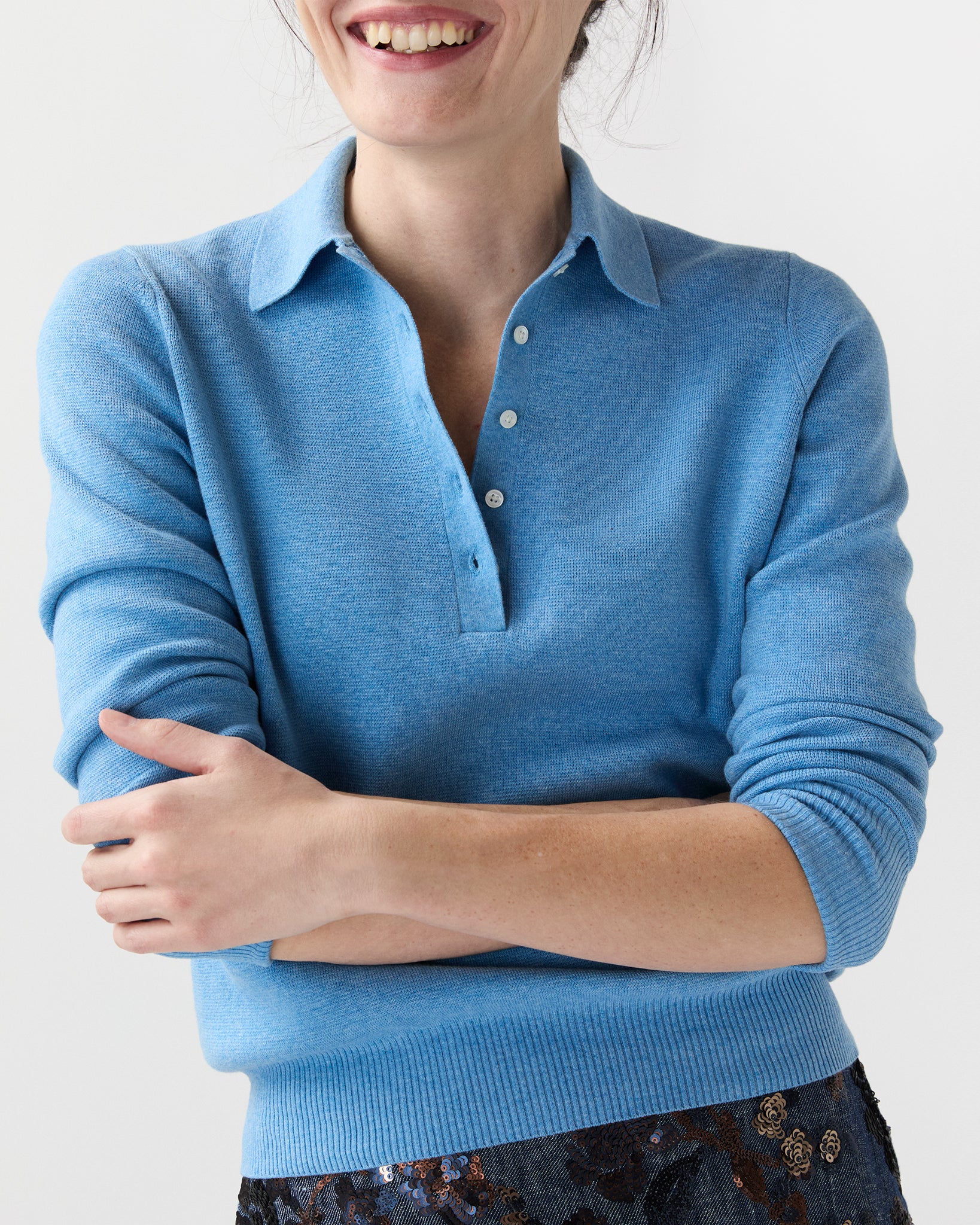 Connor Sweater in Cameo Blue Cotton/Silk | Shop Ann Mashburn