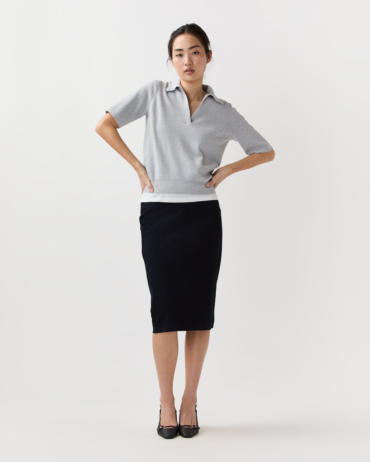 Alison Sweater in Pale Heather Grey Cotton/Silk