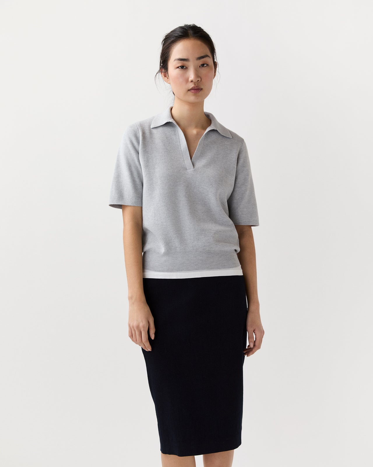 Alison Sweater in Pale Heather Grey Cotton/Silk