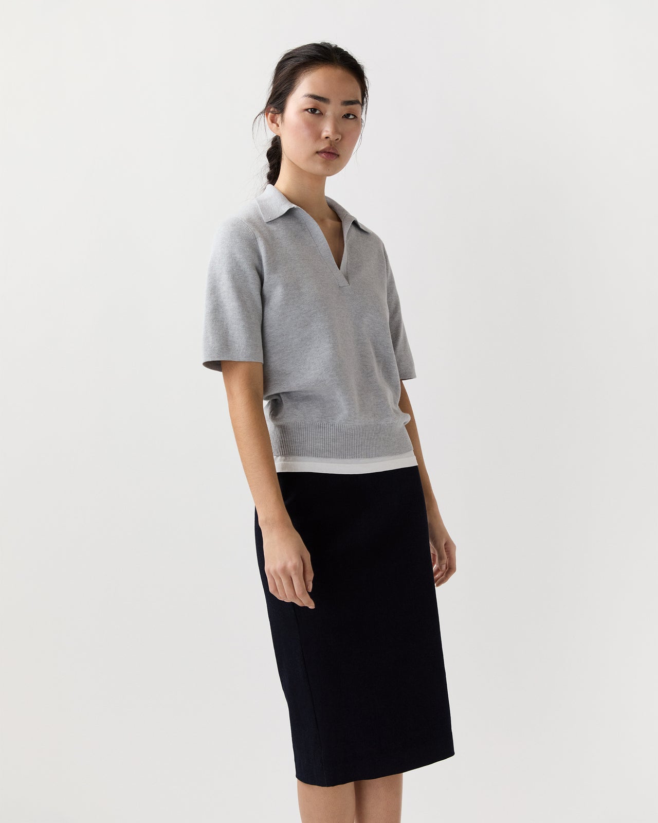 Alison Sweater in Pale Heather Grey Cotton/Silk