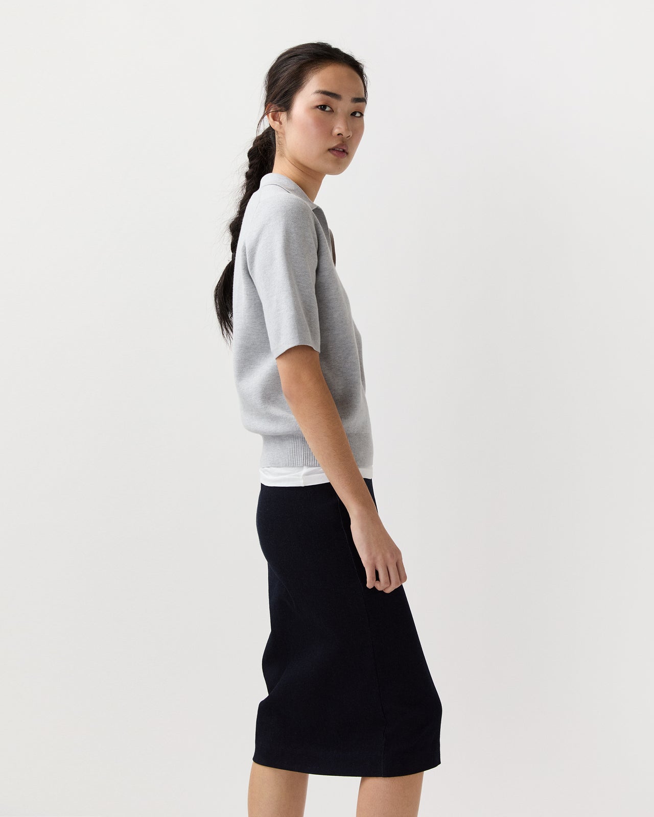 Alison Sweater in Pale Heather Grey Cotton/Silk