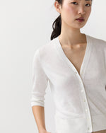 Load image into Gallery viewer, Short-Sleeved Rosie V-Neck Cardigan in Off White Linen
