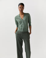 Load image into Gallery viewer, Short-Sleeved Rosie V-Neck Cardigan in Green Linen
