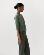 Load image into Gallery viewer, Short-Sleeved Rosie V-Neck Cardigan in Green Linen
