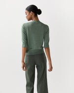 Load image into Gallery viewer, Short-Sleeved Rosie V-Neck Cardigan in Green Linen
