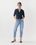 Load image into Gallery viewer, Short-Sleeved Rosie V-Neck Cardigan in Deep Indigo Linen
