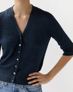 Load image into Gallery viewer, Short-Sleeved Rosie V-Neck Cardigan in Deep Indigo Linen
