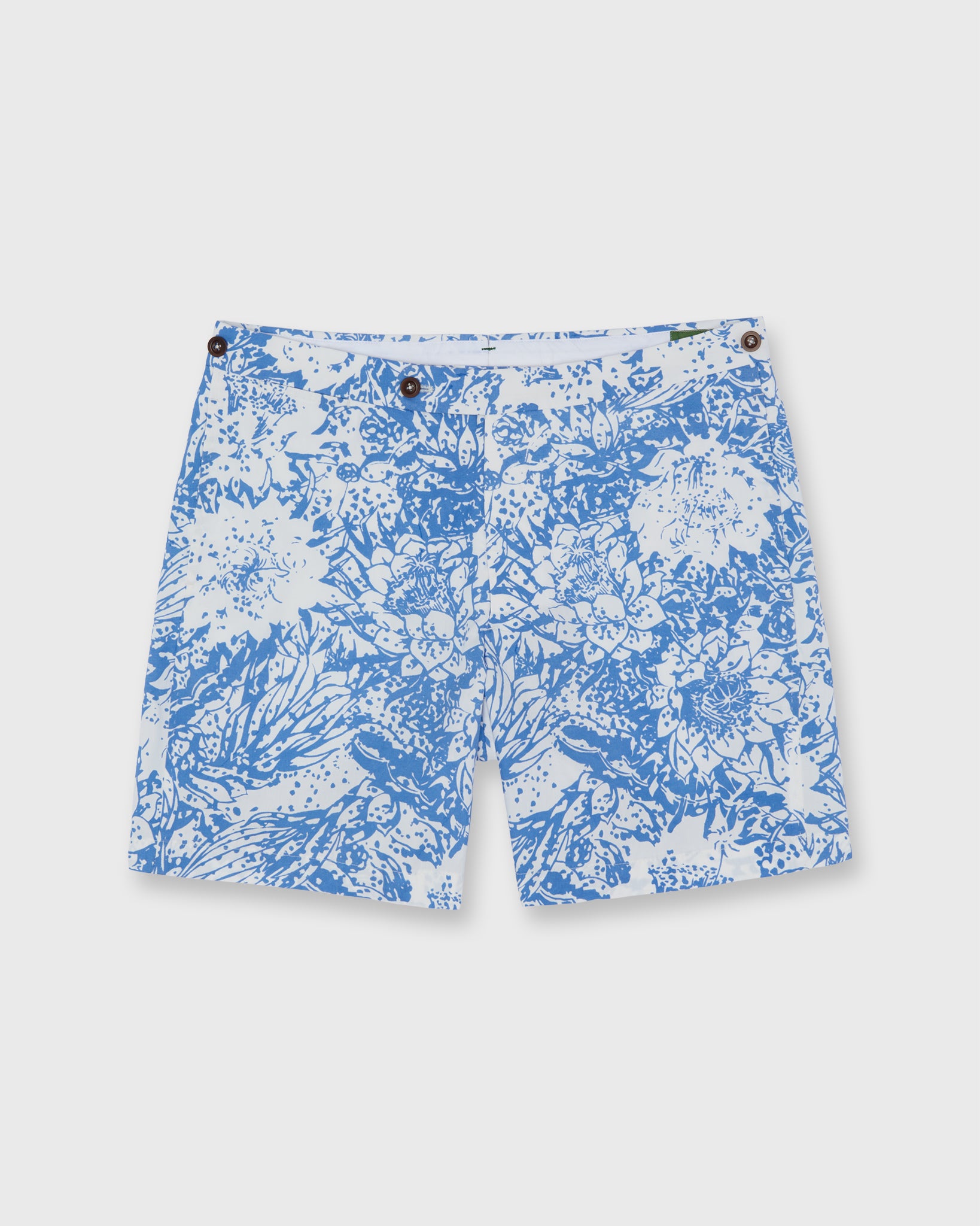 Side-Tab Sport Short in Blue Bahamian Hand Printed Cotton | Sid