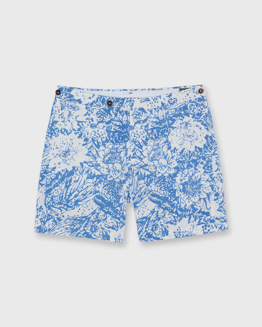 Side-Tab Sport Short in Blue Bahamian Hand Printed Cotton