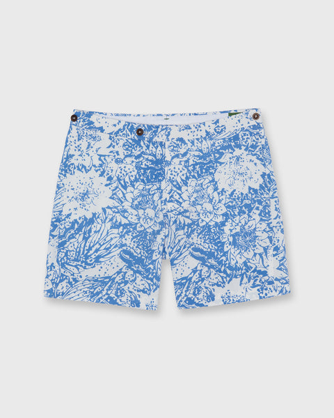 Side-Tab Sport Short in Blue Bahamian Hand Printed Cotton | Sid